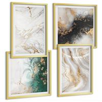 BILDER SET 4er Set - 50x50 cm & 40x60 cm Goldrahmen - Abstrakte Muster weiß schwarz grün - Goldfarben, Kunststoff (50/50cm) - TULUP