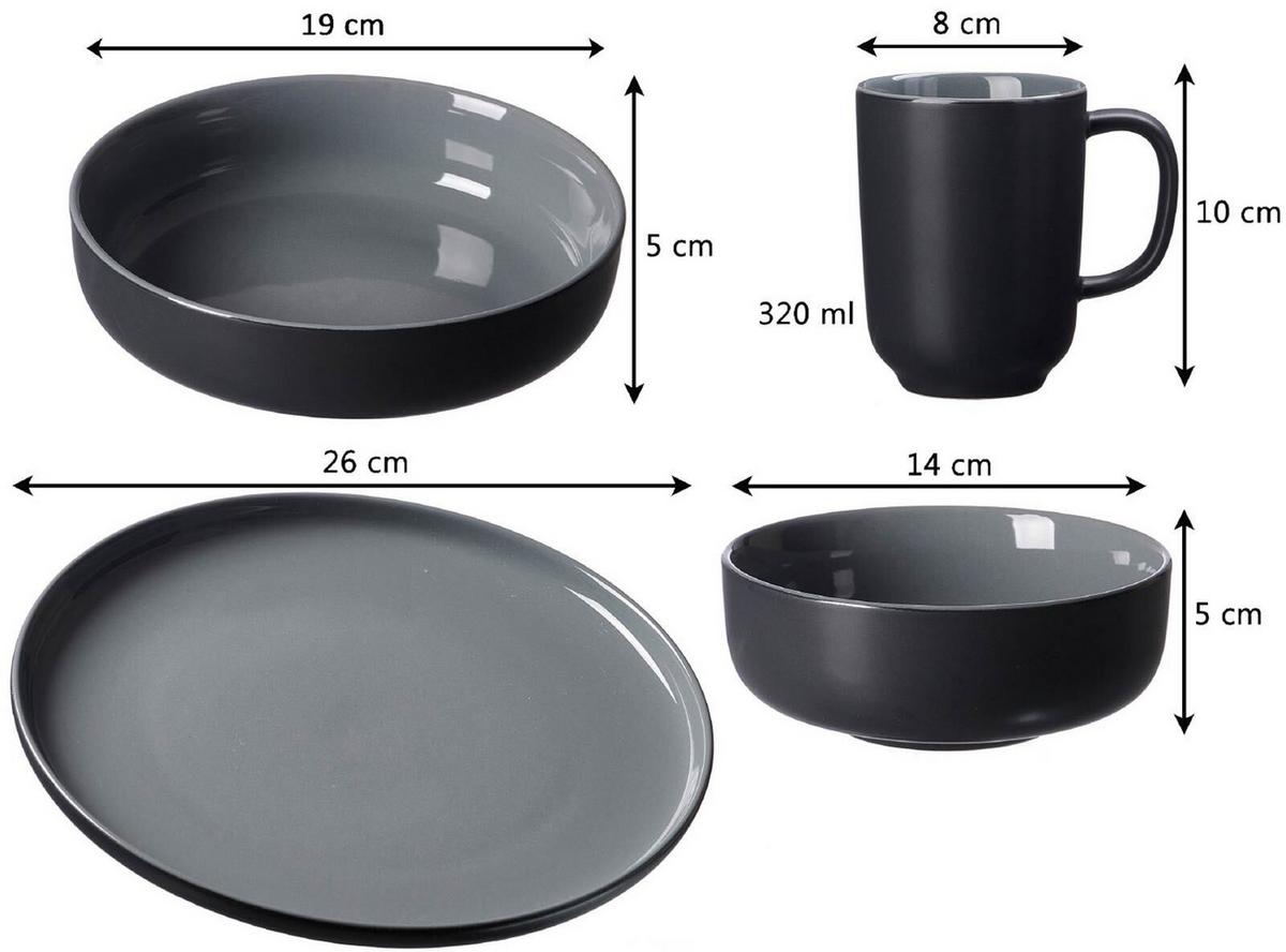 XXL KOMBISERVICE Jasper schwarz-grau 32er Set - Schwarz/Grau, Keramik (2/2/2cm) - Ritzenhoff Breker