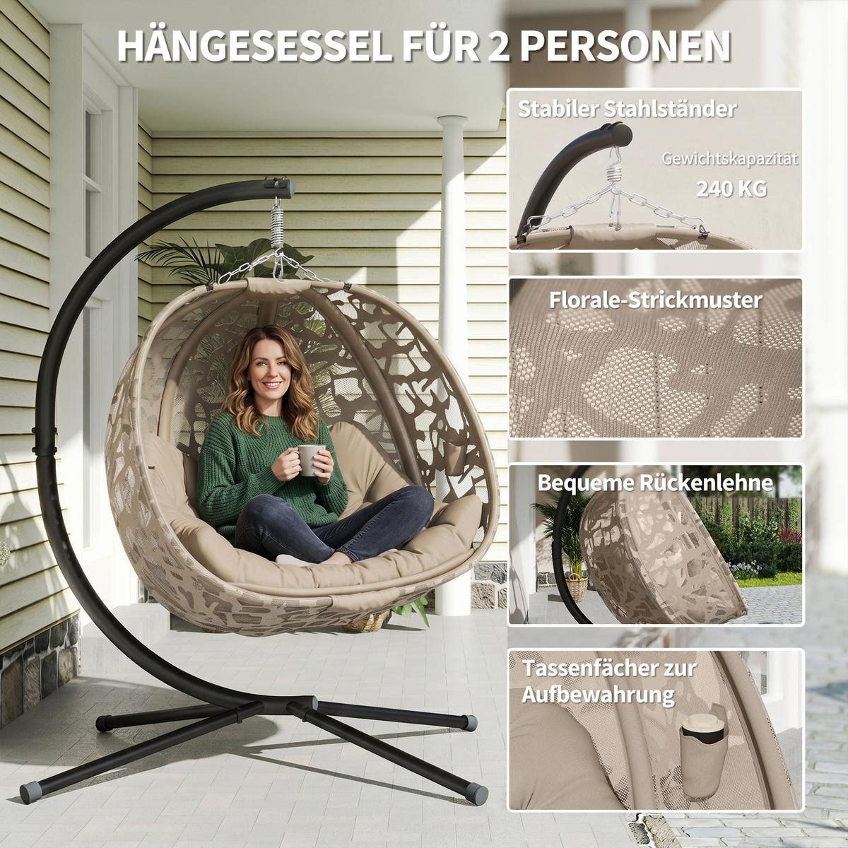 HÄNGESESSEL, Stahl, Polyester, Sand - Sandfarben, Metall (103/172/130cm) - Outsunny