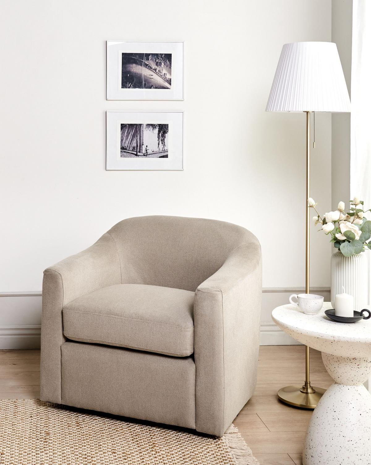 DREHSESSEL Stoff Taupe Magnor - Taupe, Textil (76/74/73cm) - Beliani