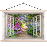 POSTER MIT MAGNETLEISTEN Hortensie - Durchsichtig - Blumen - Sommer - Lila - Weg Wanddeko 90x60 cm - Lila, Textil (90/60/0.15cm) - MuchoWow