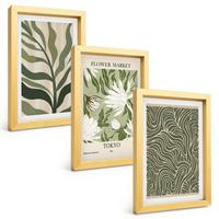 BILDER SET 3er Set - 20x30 cm Goldrahmen - Pflanzenmuster, Boho-Dekorationen - Goldfarben, Kunststoff (20/30cm) - TULUP