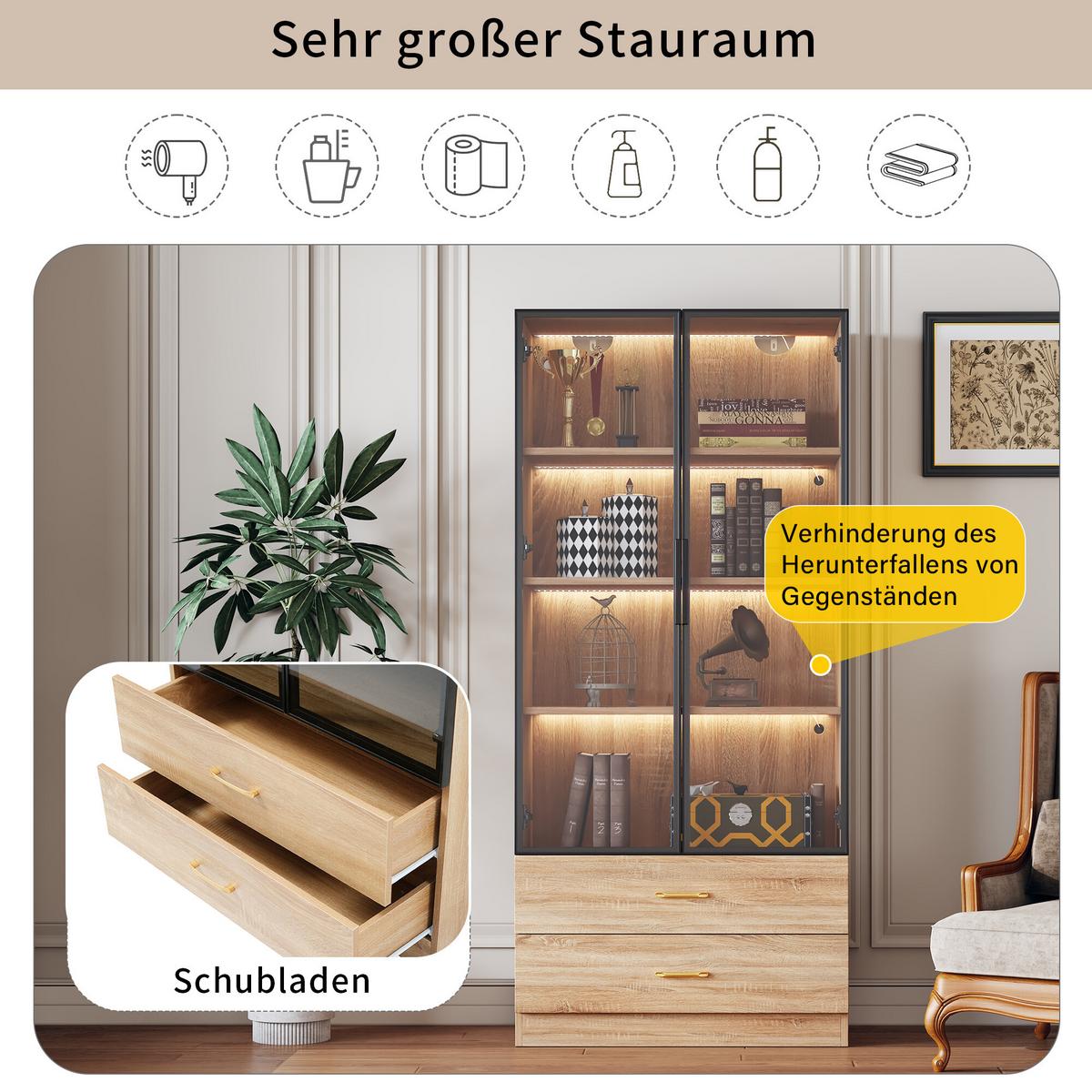 VITRINENSCHRANK mit 2 Schubladen und 2 Türen 74/34.5/170 cm - Braun, Glas/Holzwerkstoff (34/170/70cm) - Urban Meuble