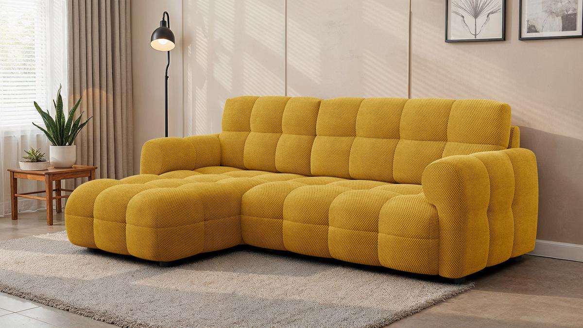 ECKSOFA MELLOW 3-Sitzer, safran - Gelb/Schwarz, Holz/Textil (232/156cm) - Wozimo
