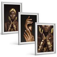 BILDER SET 3er Set - 40x60 cm Silberner Rahmen - Porträts afrikanischer Frauen - Silberfarben, Kunststoff (40/60cm) - TULUP