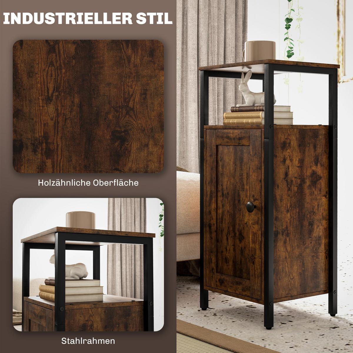 BEISTELLTISCH mit Stauraum, 2 offene Regale - Braun, Holzwerkstoff (34/30/80cm) - HOMCOM