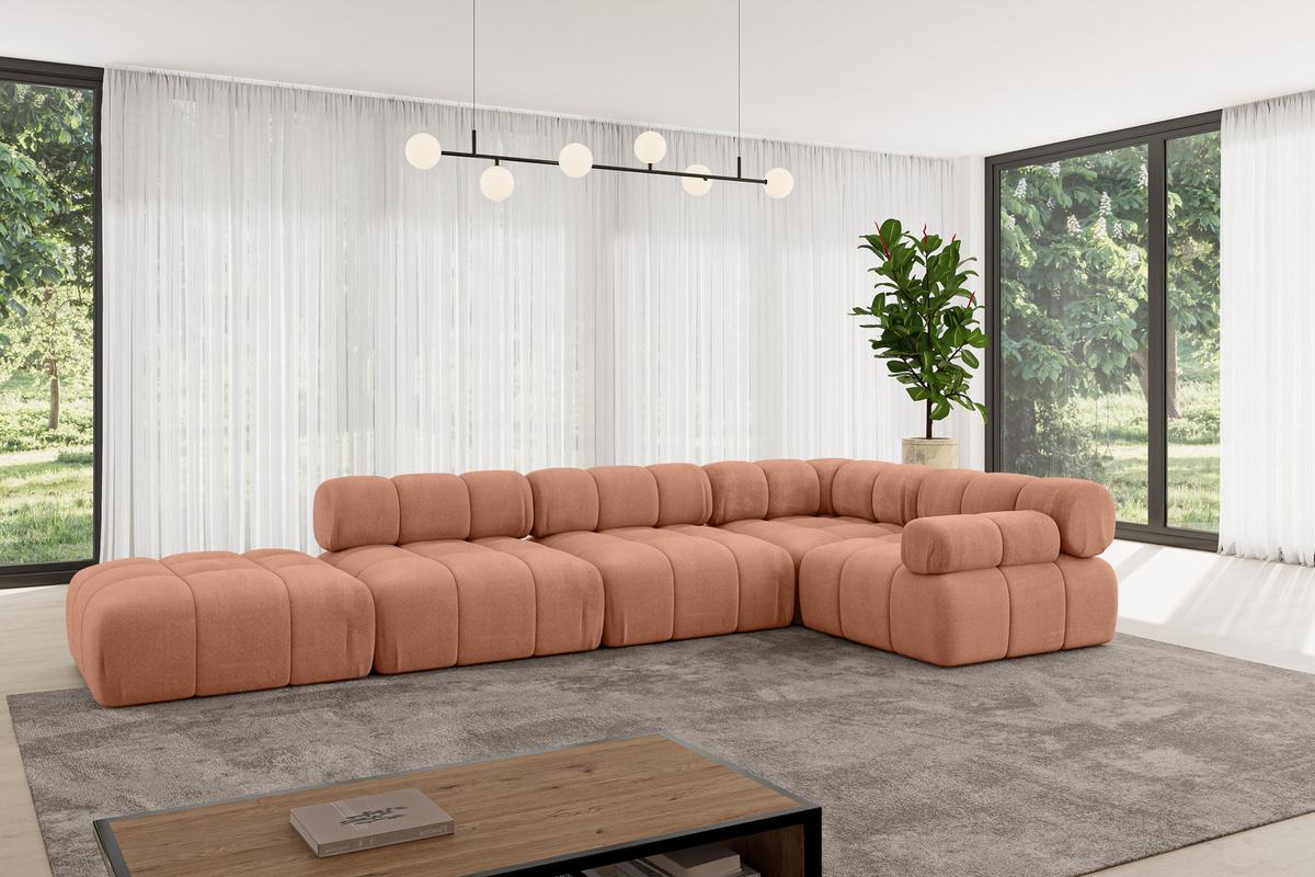 ECKSOFA modulares Sofa Felto-L2 - 380x190x70 cm Apricot Velours - Koralle, Holzwerkstoff/Textil (380/190cm) - ALTDECOR