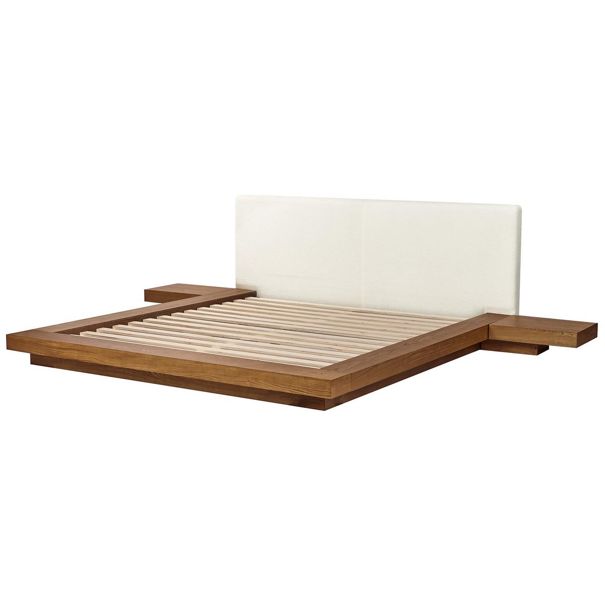 BETT mit LED 180/200 cm MDF-Platte Hellbraun Zen - Hellbraun, Holz (180/200cm) - Beliani