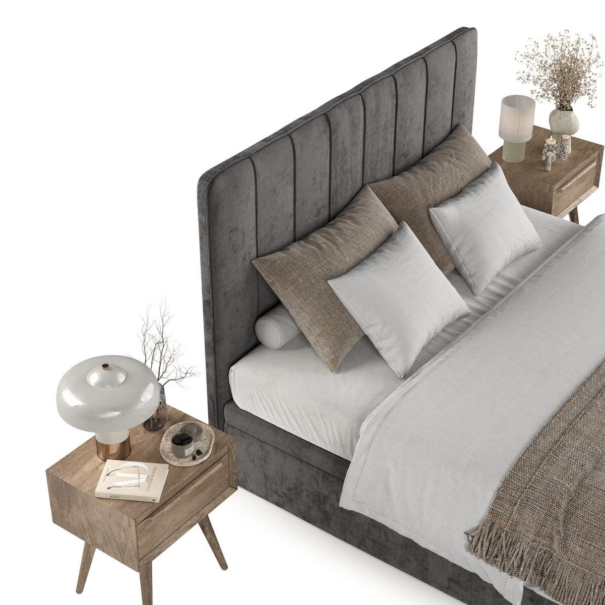 POLSTERBETT Vienna mit Stauraum 200/200 cm Stahl im Lotta Stoff - Graphitfarben/Schwarz, Holz/Holzwerkstoff (200/200cm) - AltaBeds