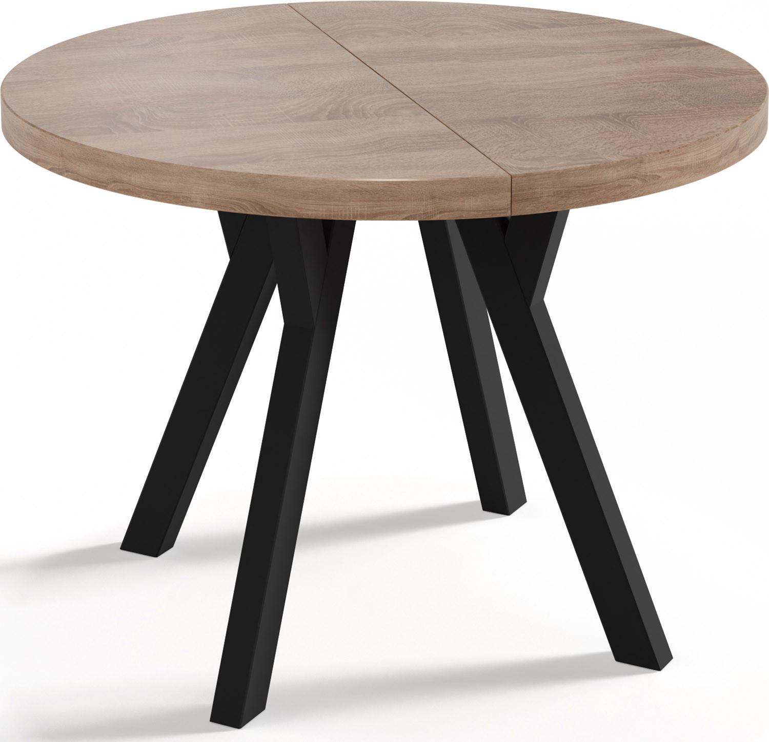 ESSTISCH Twixy runder ausziehbarer, Sonoma Eiche 90-170/90/76 cm - Schwarz/Sonoma Eiche, Holz/Holzwerkstoff (90/170/76cm) - WFL GROUP