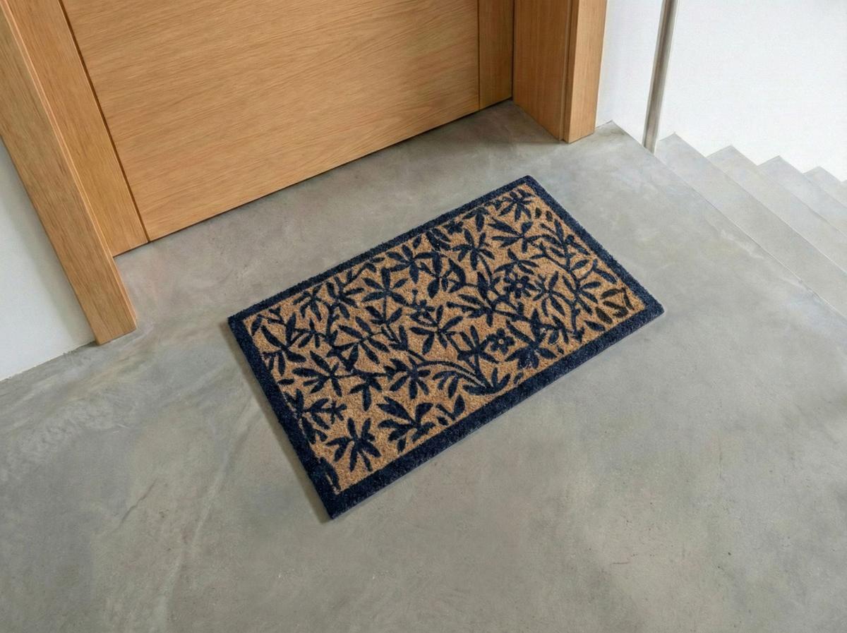FUSSMATTE Naturfarben 40/60 cm Blatt Kokosfasern Nunivak - Hellblau, Textil (40/60cm) - Beliani