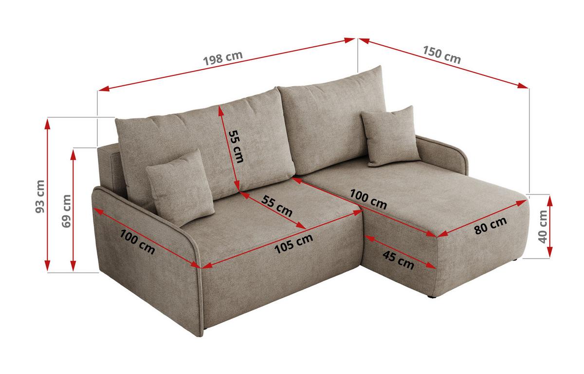 ECKSCHLAFSOFA ARPA L Beige Struktur - links - Beige/Schwarz, Kunststoff/Textil (198/150cm) - MKS