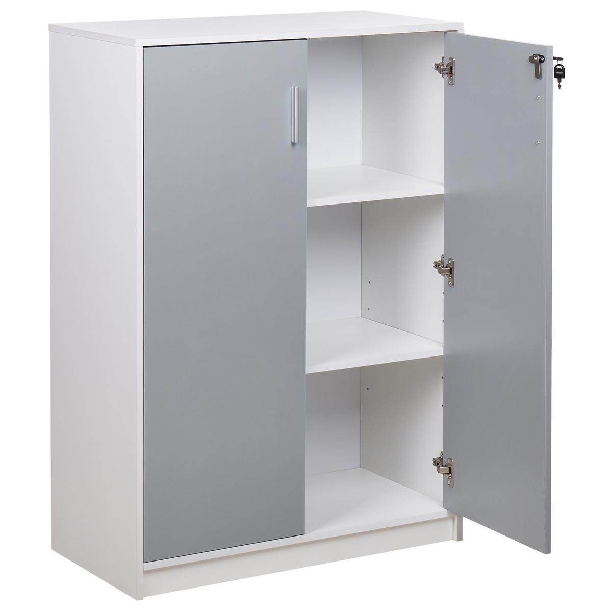 AKTENSCHRANK hellgrau/weiß 117 cm 2 Türen Zehna - Weiß/Grau, Holzwerkstoff (80/117/40cm) - Beliani