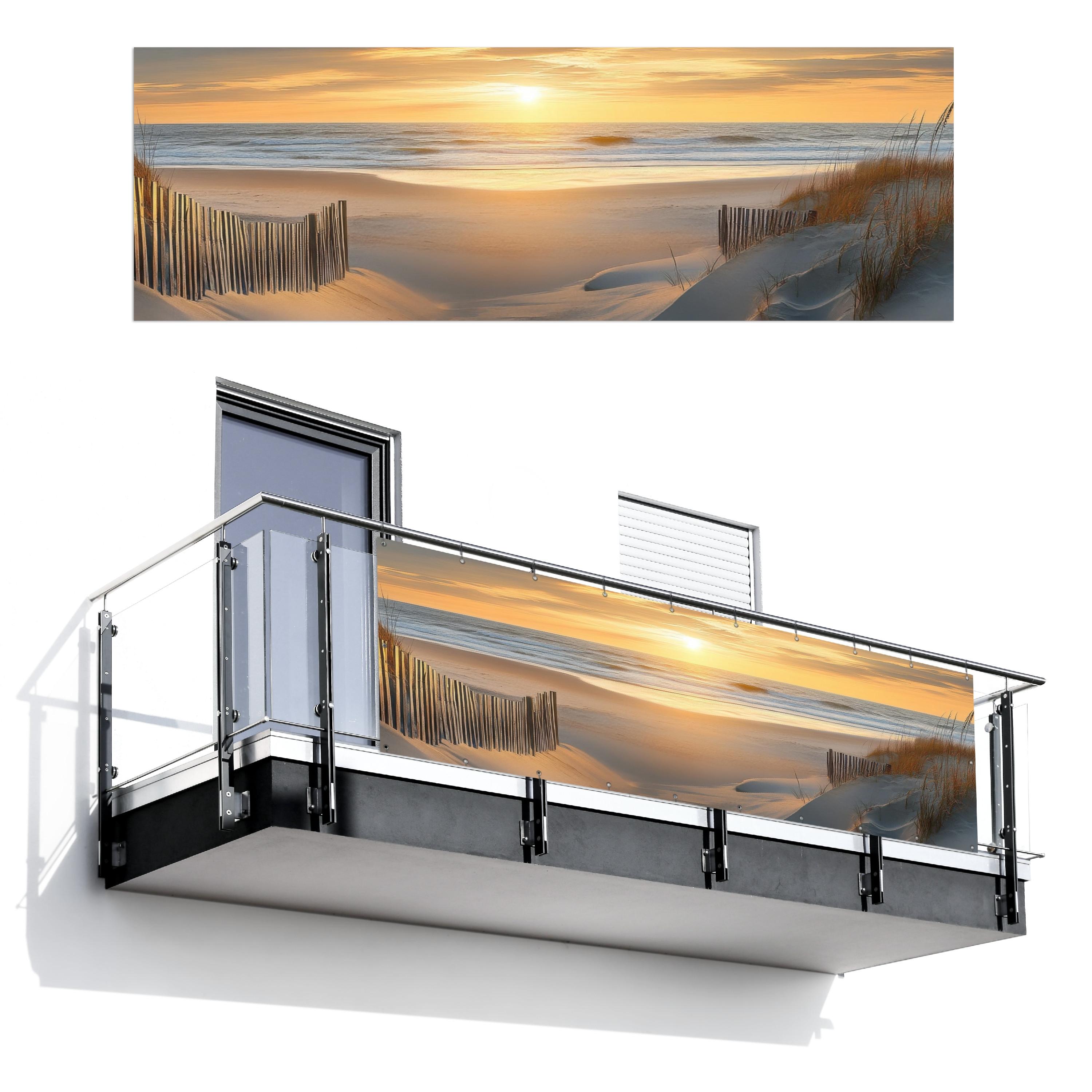 BALKON-SICHTSCHUTZ Strand - Dünen - Sonnenuntergang Windschutz 300x100 cm - Sandfarben, Kunststoff (300/100cm) - MuchoWow