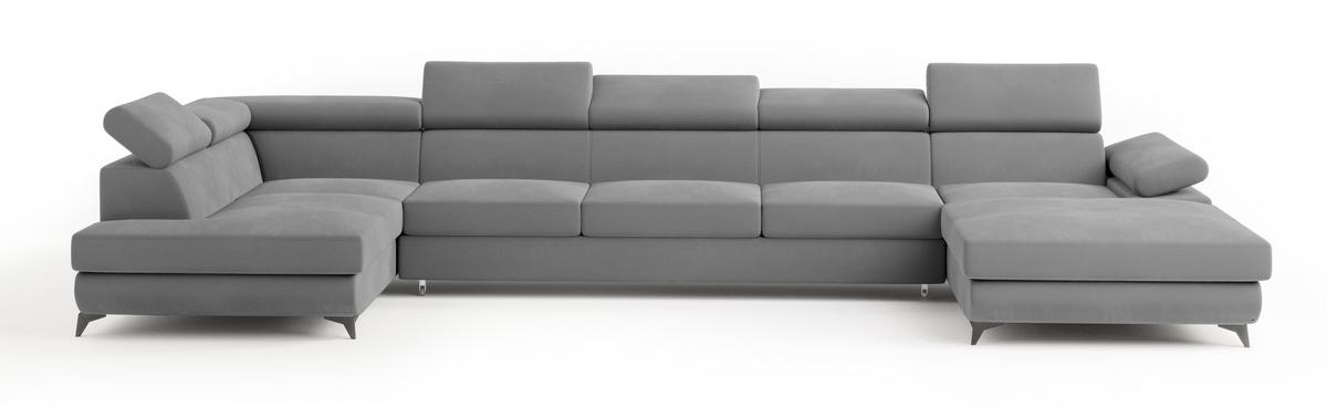 WOHNLANDSCHAFT MONTIVA Grau Velours-Stoff mit Schlaffunktion - Grau, Holz (410/89/190cm) - MASSENO