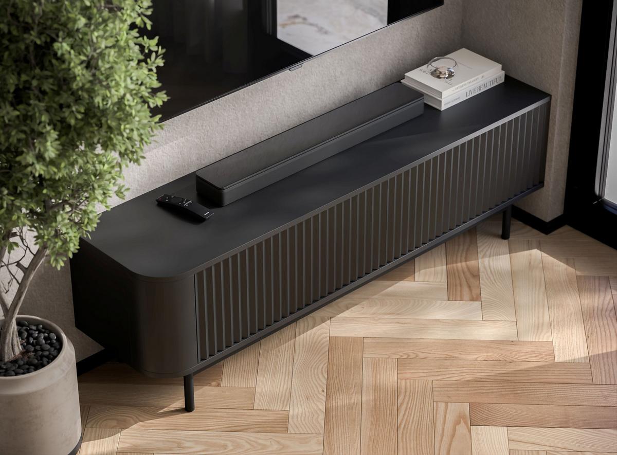 TV-LOWBOARD Aurora Schwarz matt 140 cm mit Metallrahmen - Schwarz, Holzwerkstoff/Metall (140/44/35cm) - Meble Lindner