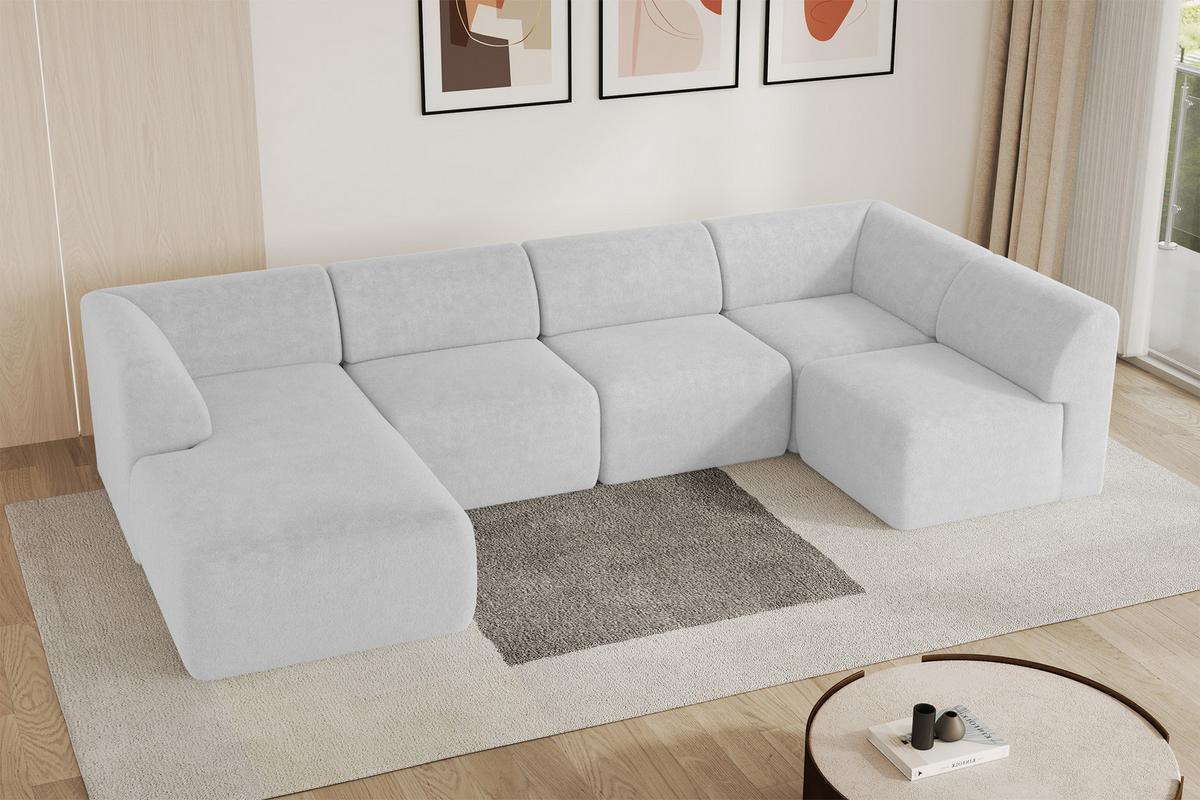 WOHNLANDSCHAFT Ottomane Links MOVO-L 345x180x78 cm Hellgrau Tissu - Nickelfarben, Holzwerkstoff/Kunststoff (345/78/180cm) - ALTDECOR
