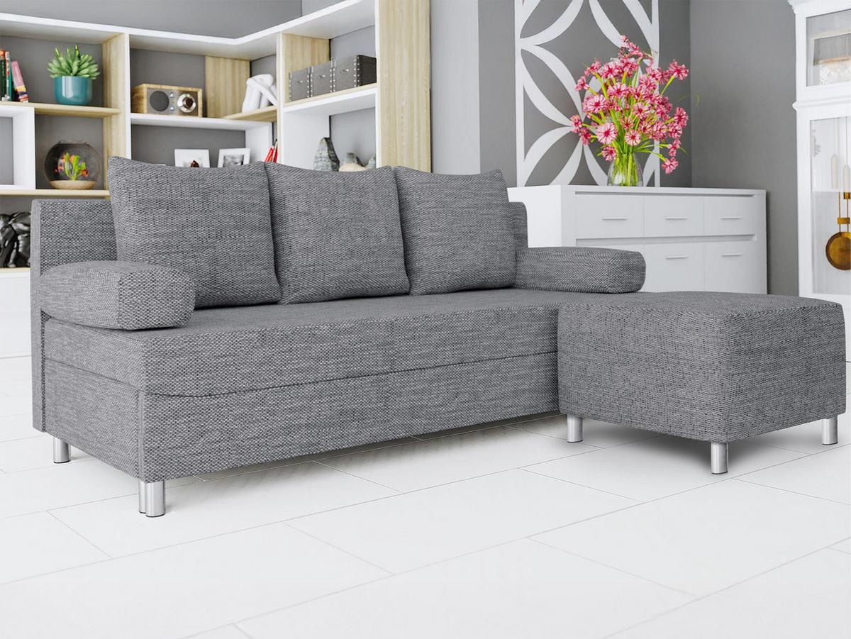 SCHLAFSOFA Dover mit Polsterhocker - Chromfarben/Hellgrau, Holz/Kunststoff (192/86/80cm) - MIRJAN24