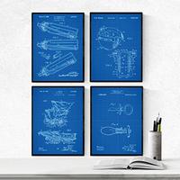 POSTER Set mit 4 BabyPatenten Blau A4 Schwarzer Rahmen - Schwarz, Papier (29.7/3cm) - Nacnic