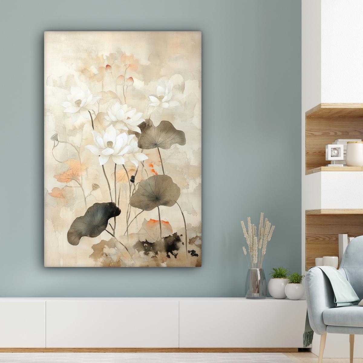 LEINWANDBILD Blumen - Japandi - Wabi sabi Deko XXL 80x120 cm - Sandfarben, Textil (80/120cm) - MuchoWow