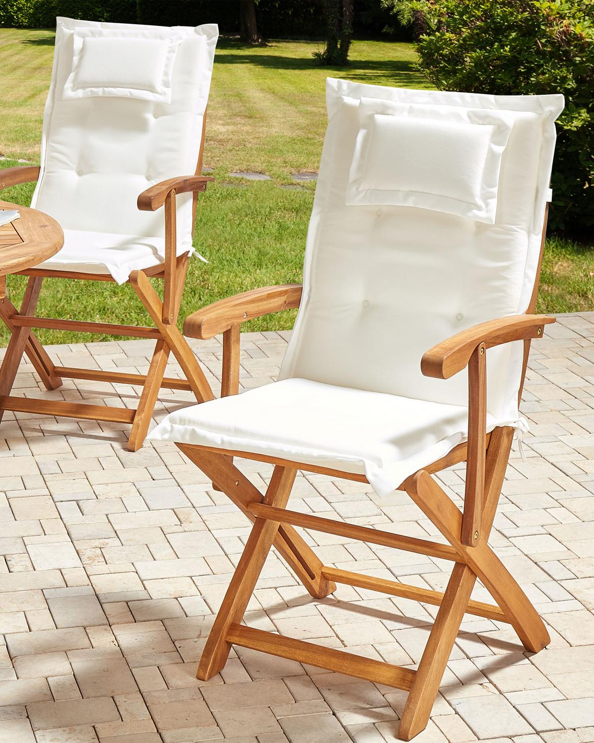GARTENSTUHL 2er-Set Akazienholz Cremeweiß Maui - Silberfarben/Schwarz, Holz (46/92/48cm) - Beliani