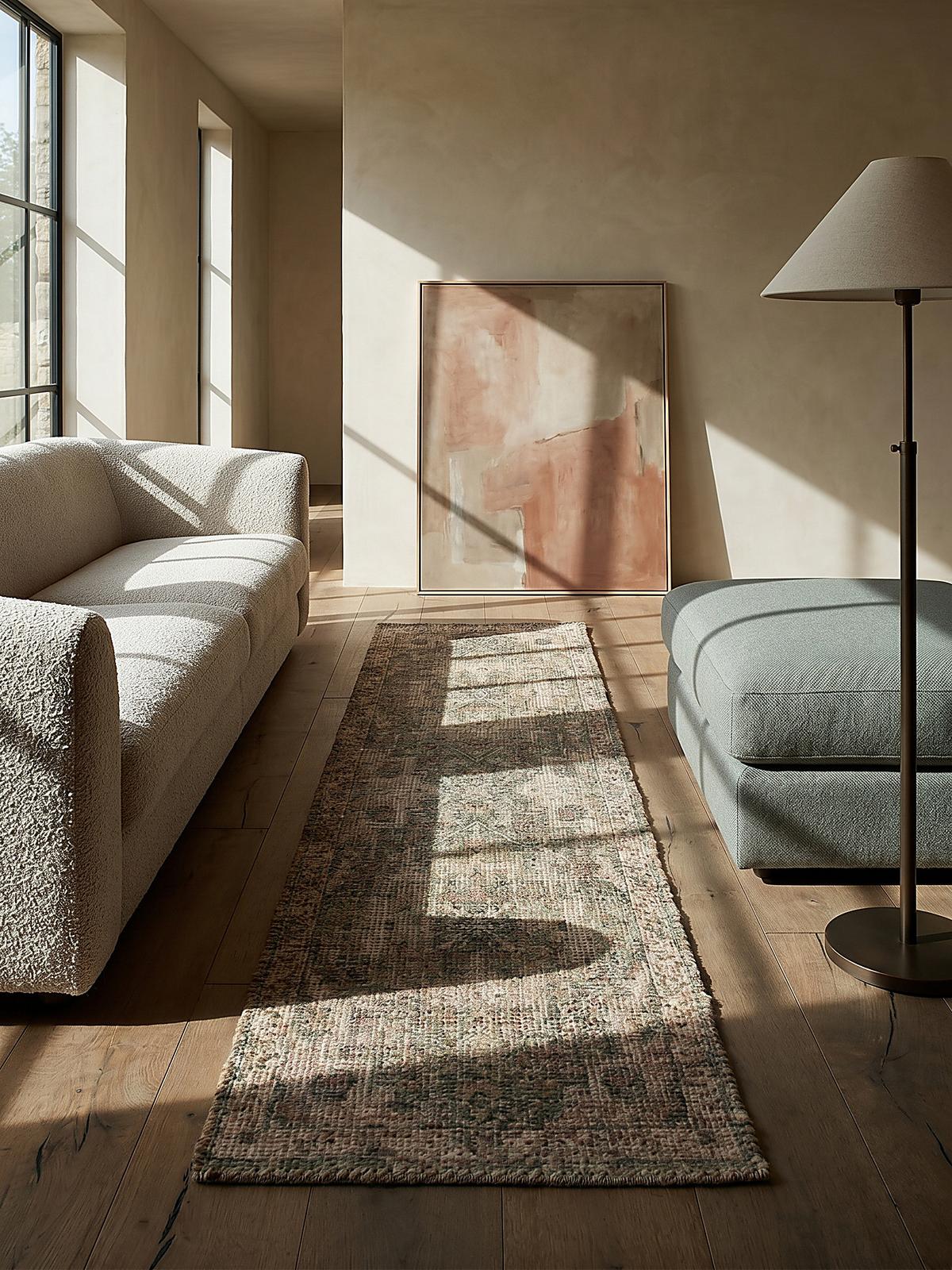 JUTETEPPICH DEEPE, klassisch im Vintage-Stil, Braun-Grün, 60 x 230 cm - Braun, Textil (60/230cm) - KADIMA DESIGN