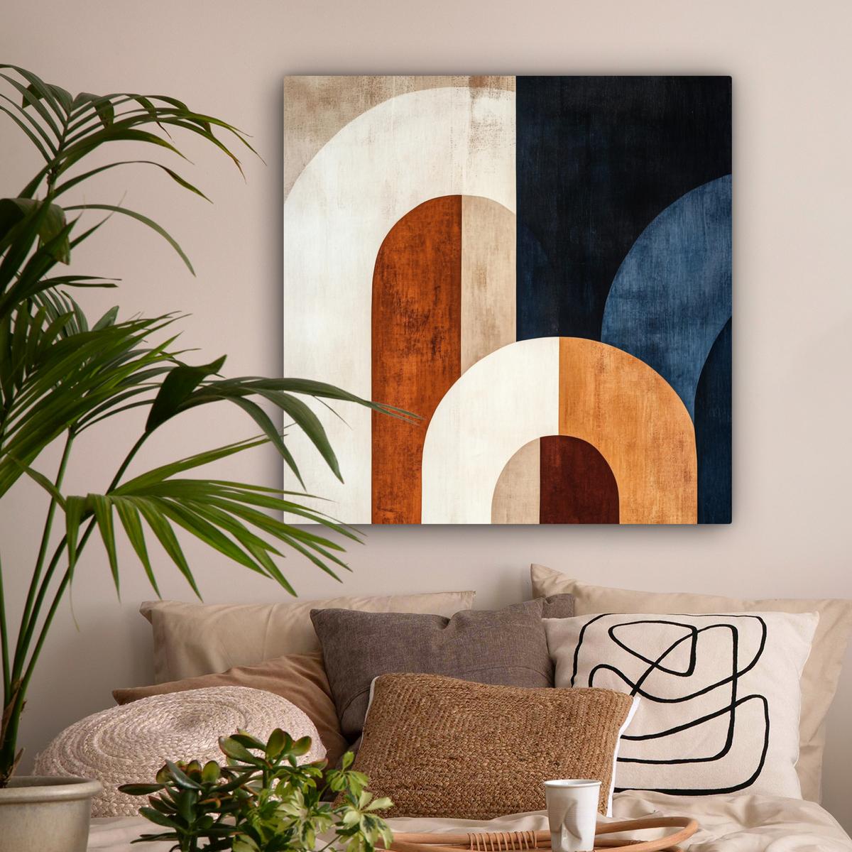LEINWANDBILD Abstrakt - Formen - Dunkelblau Deko Groß 90x90 cm - Cognac, Textil (90/90cm) - MuchoWow