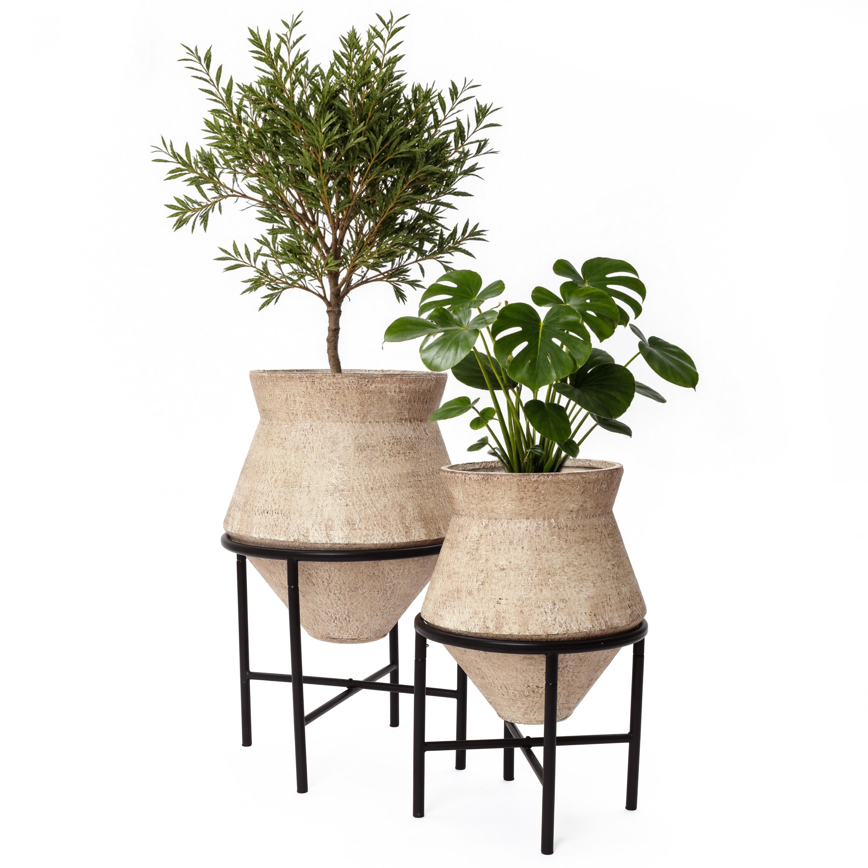 BLUMENTOPF Set 2er aus Eisen, Durchmesser 31&25 cm Für Innenbereich - Hellbraun, Metall (40/62/40cm)