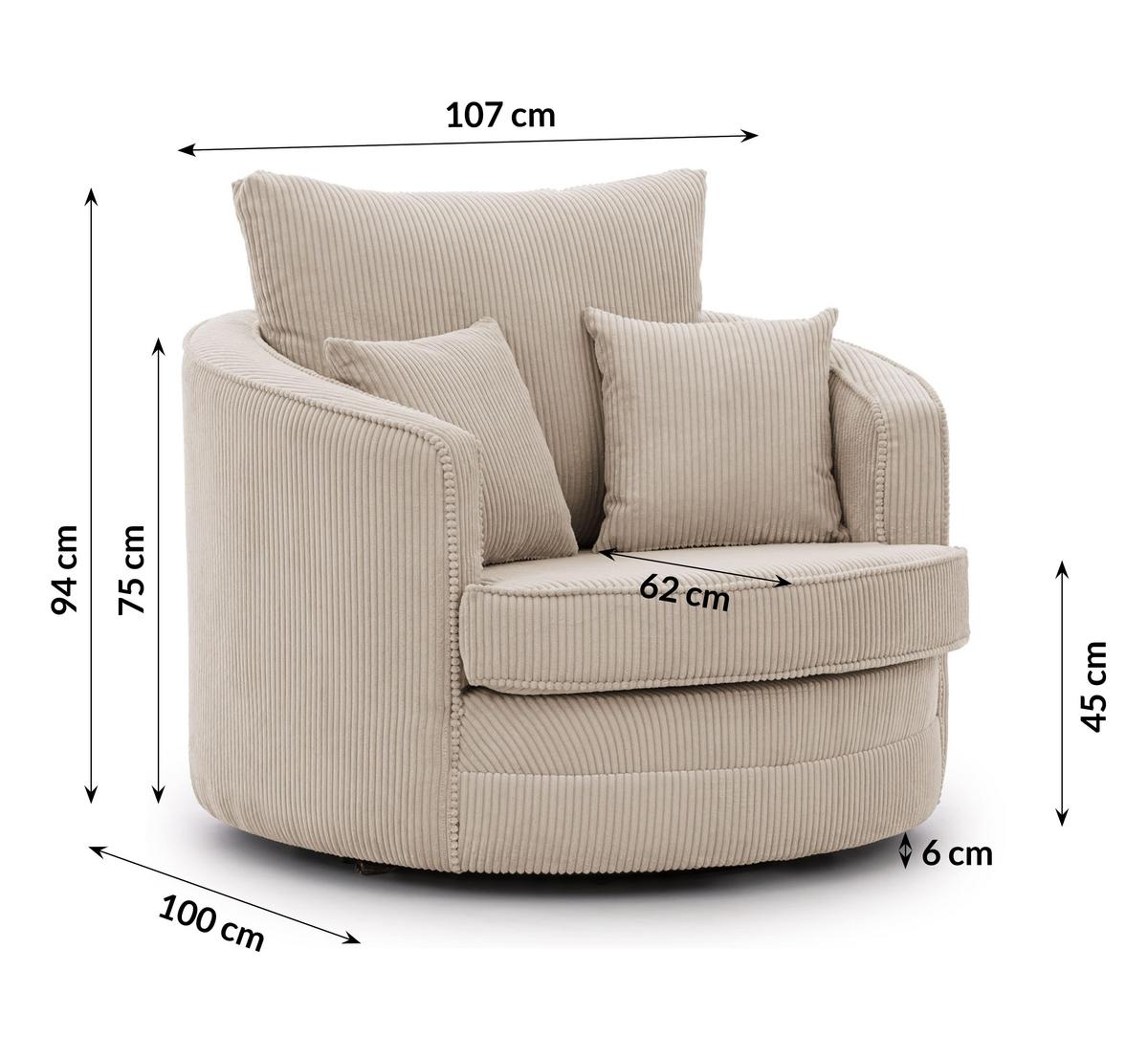 DREHSESSEL Ted aus Beige Cord-Stoff - Beige/Schwarz, Holz/Textil (107/94/100cm) - S-Style Möbel