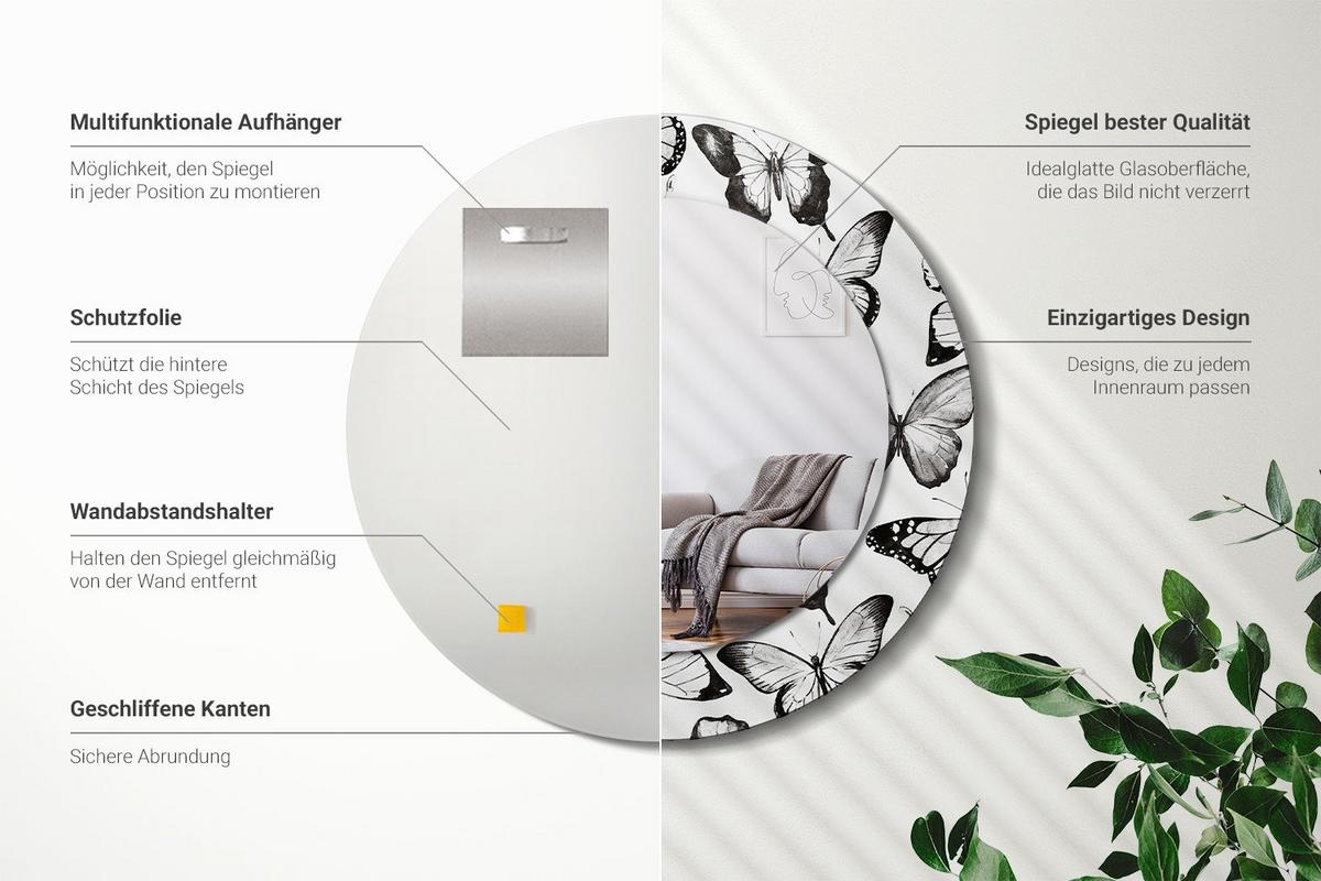 SPIEGEL Rund Ø 50 cm mit Aufdruck - Schwarz, Glas (50/50/0.4cm) - Wallfluent