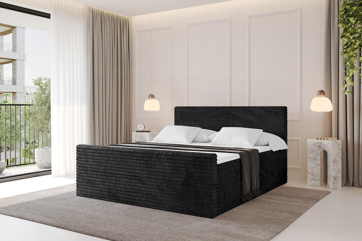 BOXBETT mit Matratze H3 und Lattenrost - TOLO-Z-v1 - 160x200 Cord - Schwarz - Schwarz, Holzwerkstoff (160/200cm)