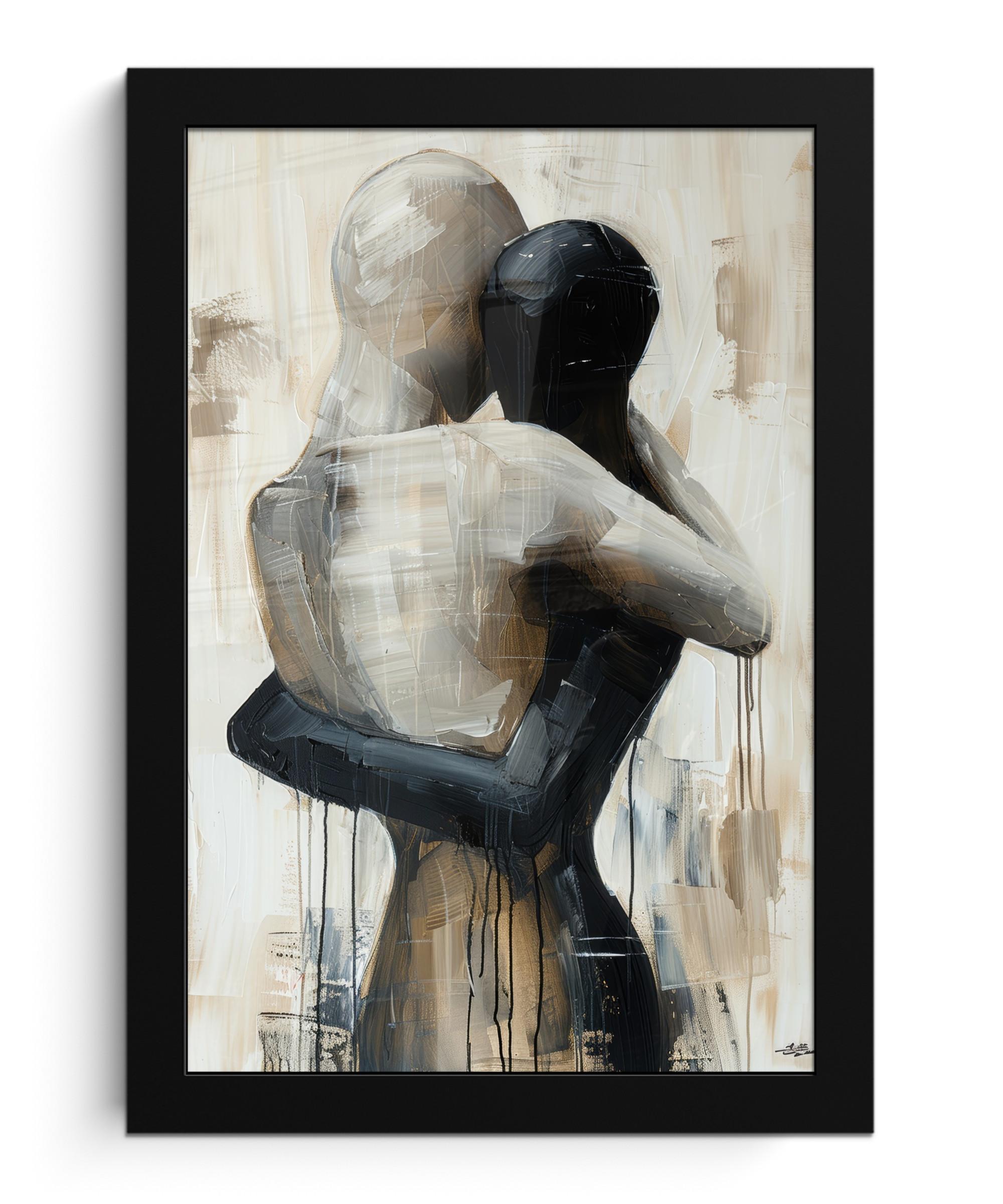 POSTER MIT RAHMEN Abstrakt - Liebe - Schwarz und weiß - Modern Poster 20x30 cm - Schwarz, Papier (20/30cm) - MuchoWow