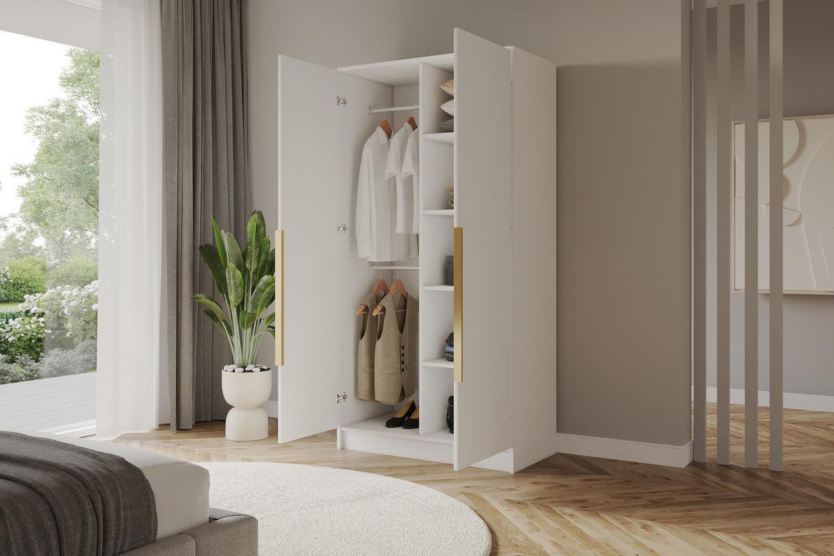KLEIDERSCHRANK - LESE - 102 - Weiß - Goldfarben/Weiß, Holzwerkstoff (102/200/51cm) - ALTDECOR