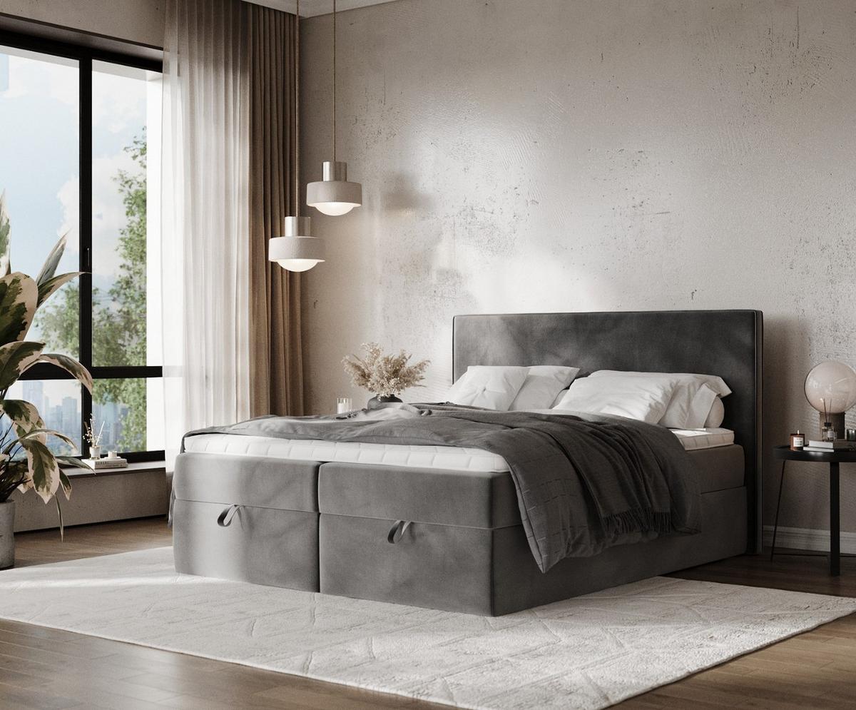 BOXBETT Velma 140/200 cm Grau im Kronos Stoff - Schwarz/Grau, Holz/Holzwerkstoff (140/200cm) - AltaBeds