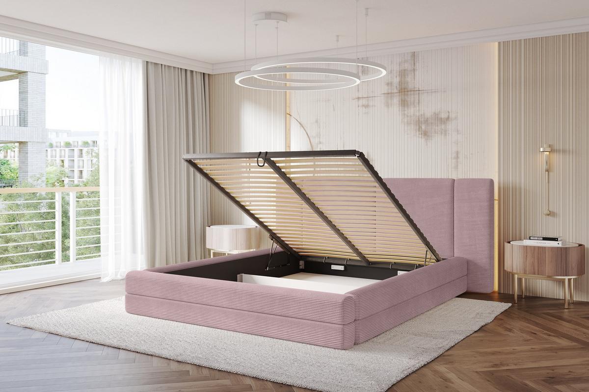 POLSTERBETT mit Bettkasten und Lattenrost, Bett mit Matratze H3/H4 - TEVO 140x200 Rosa - Rosa, Holzwerkstoff/Textil (140/200cm) - ALTDECOR
