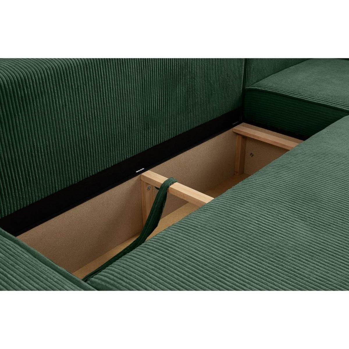 WOHNLANDSCHAFT Hektor U mit Schlaffunktion, 318 cm, grün - Schwarz/Grün, Kunststoff/Textil (318/94/152cm) - Beautysofa