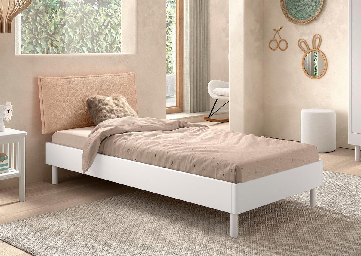 EINZELBETT 90x200 Keeley Buche Weiß Holz Polsterkopfteil Komfort - Weiß, Holz (90/200cm) - 58aufmkessel