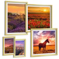 BILDER SET 5er Set - 50x50 cm & 20x30 cm & 40x60 cm Goldrahmen - Berglandschaft Rosslavendel - Goldfarben, Kunststoff (40/60cm) - TULUP