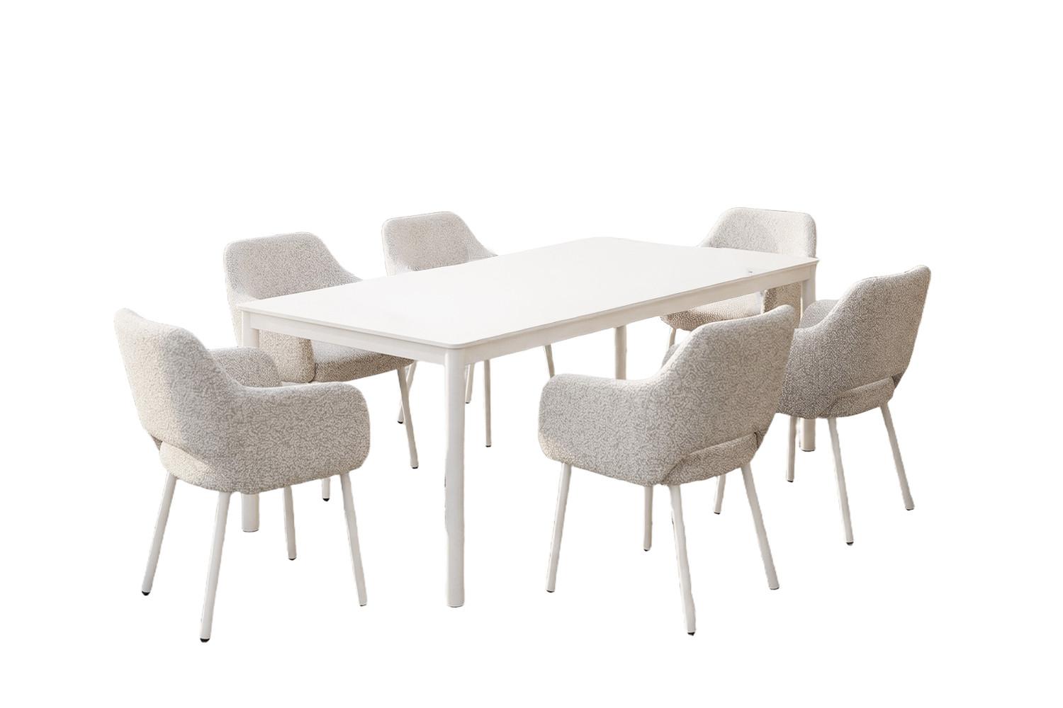 GARTEN-ESSGRUPPE AMUR 7ER SET Cremeweiß Flachgewebe, Keramik - Creme, Keramik - KAWOLA