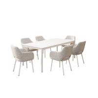 GARTEN-ESSGRUPPE AMUR 7ER SET Cremeweiß Flachgewebe, Keramik - Creme, Keramik - KAWOLA