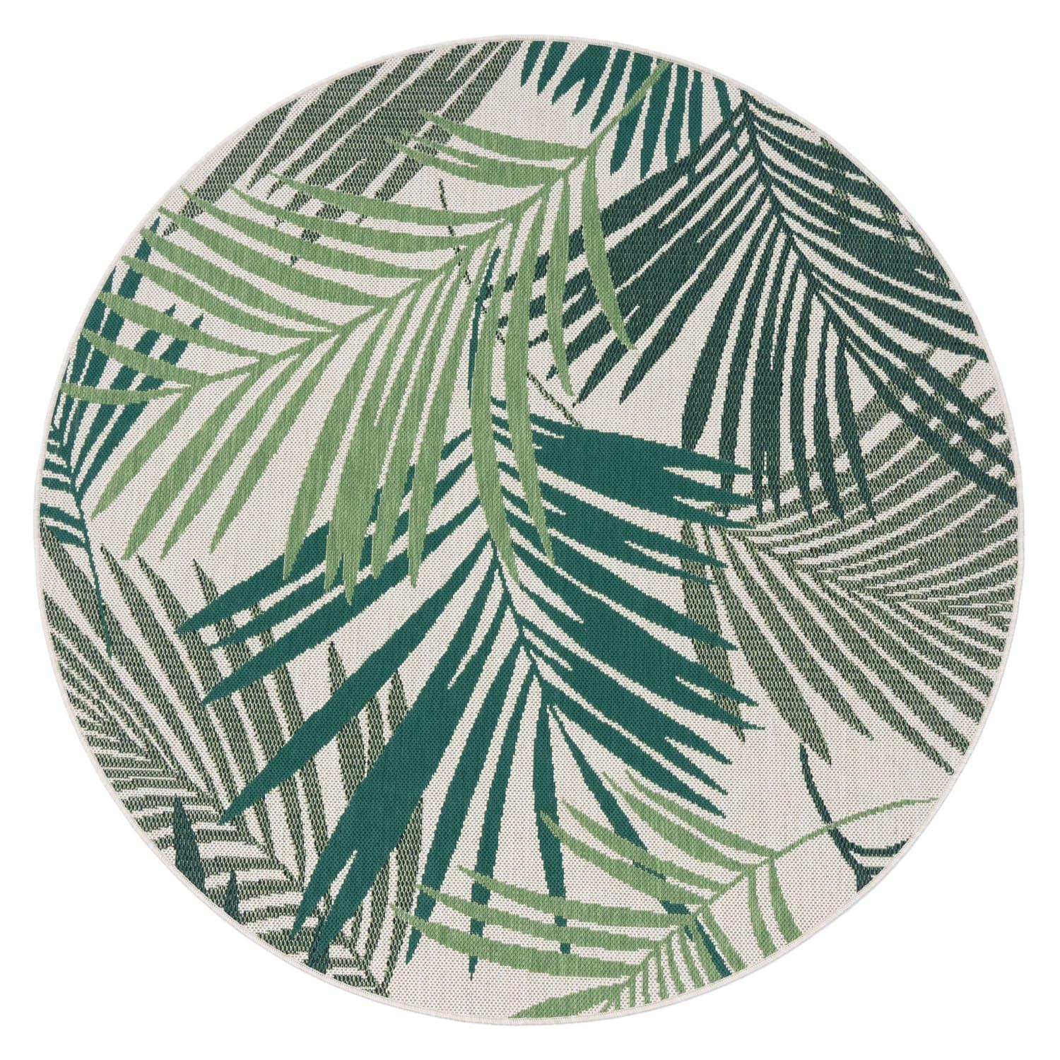 OUTDOORTEPPICH, mit Palmblatt-Muster, Grün, Ø 120 cm - Grün, Textil (120/120cm) - KADIMA DESIGN