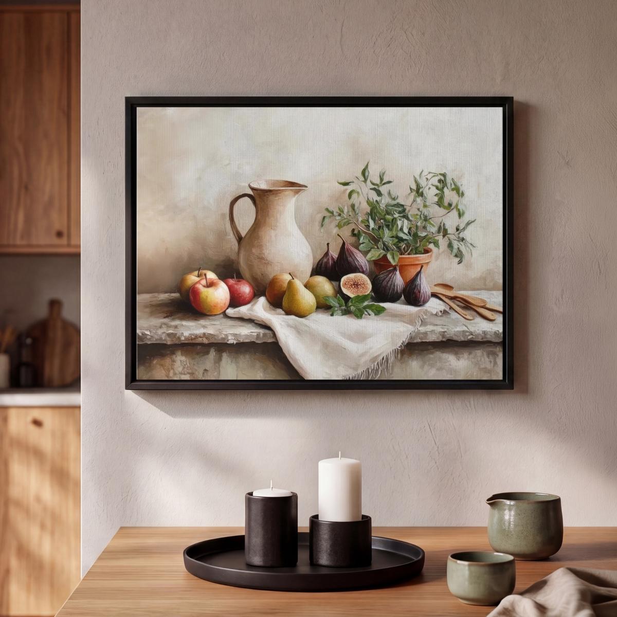 LEINWAND Bilder mit Rahmen - Obst - Kräuter - Ländlich - 40x30 - Naturfarben, Textil (40/30cm) - MuchoWow