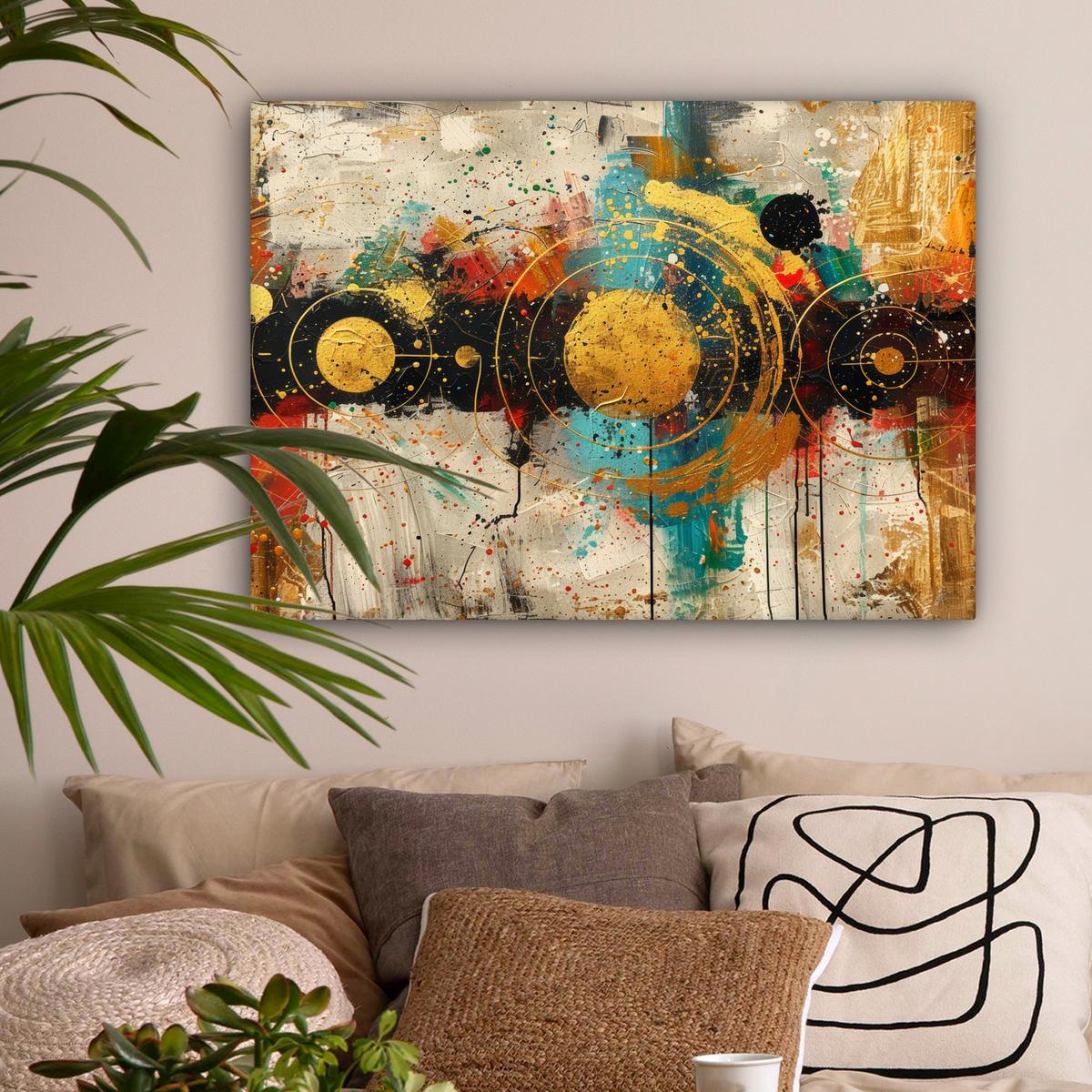 LEINWANDBILD Abstrakt - Kunst - Gold - Modern Wandbilder 80x60 cm - Multicolor, Textil (80/60cm) - MuchoWow