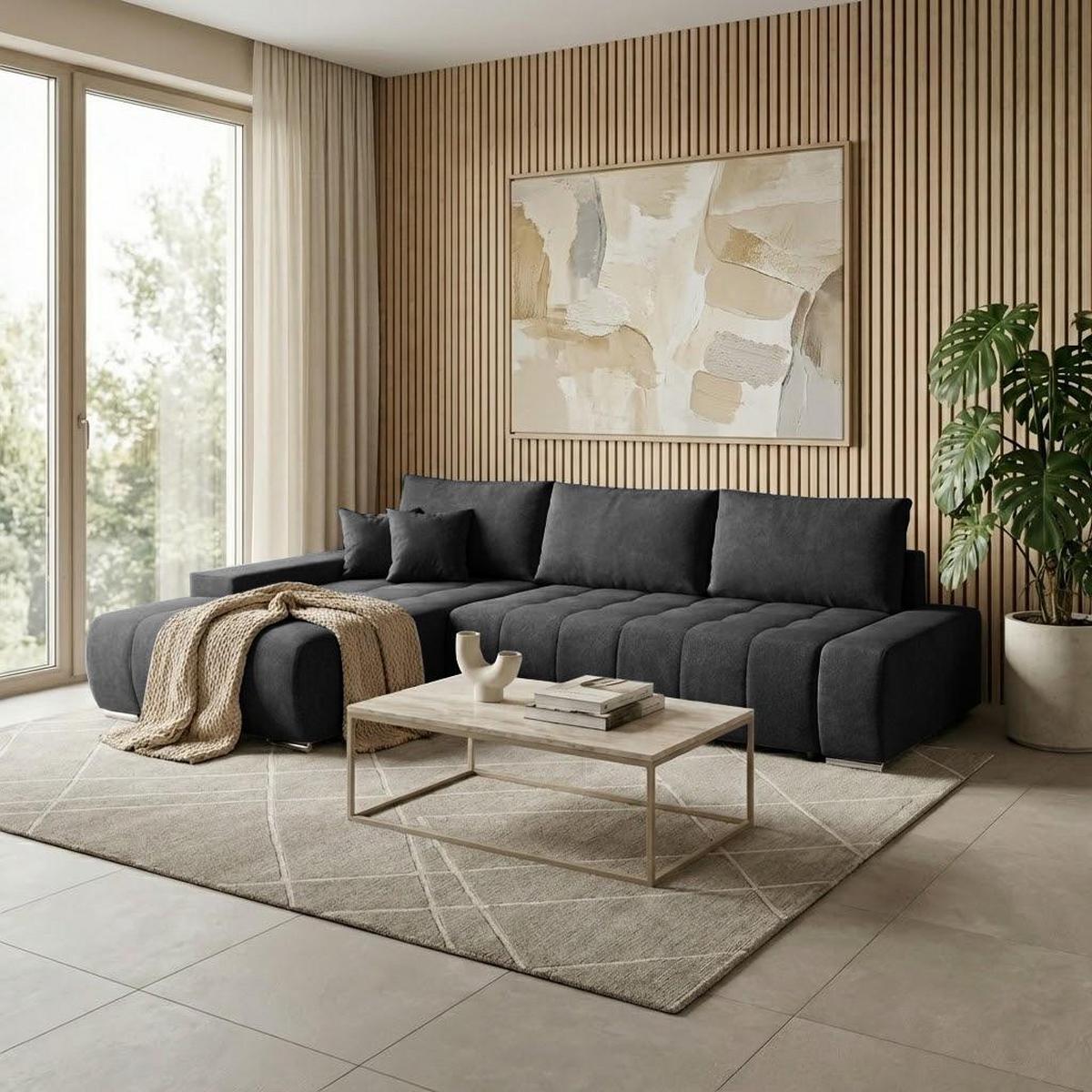 ECKSCHLAFSOFA Draco mit Schlaffunktion, links, Anthrazit - Anthrazit/Silberfarben, Textil/Metall (267/186cm) - Beautysofa
