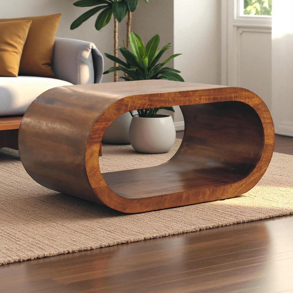 COUCHTISCH Massivholz Amaya, Offenes Fach, Dunkelbraun - Dunkelbraun/Messingfarben, Holz/Metall (50/80/40cm) - Artisan Furniture