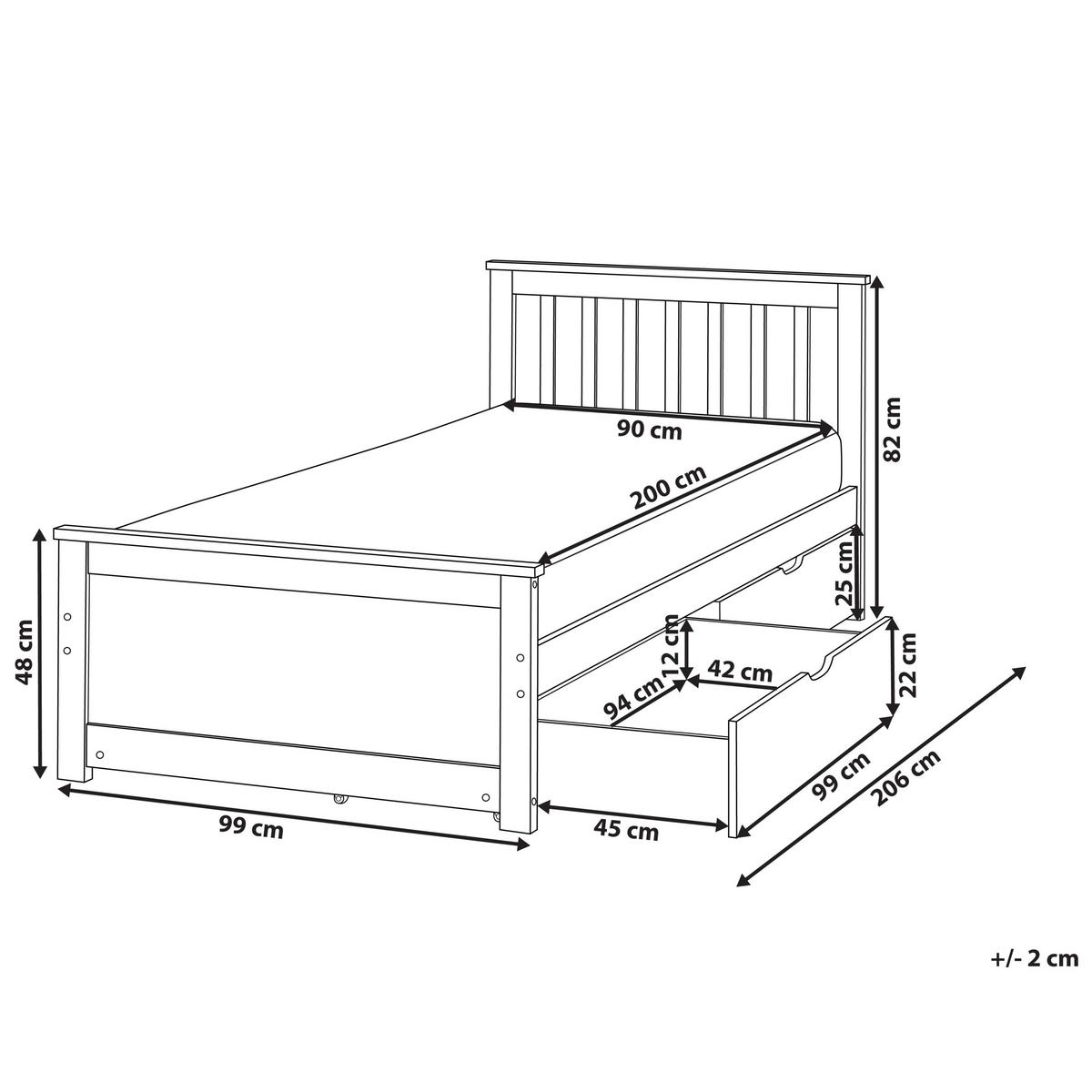 BETT mit 2 Schubladen 90/200 cm Kiefernholz Braun Olendon - Braun, Holz (90/200cm) - Beliani