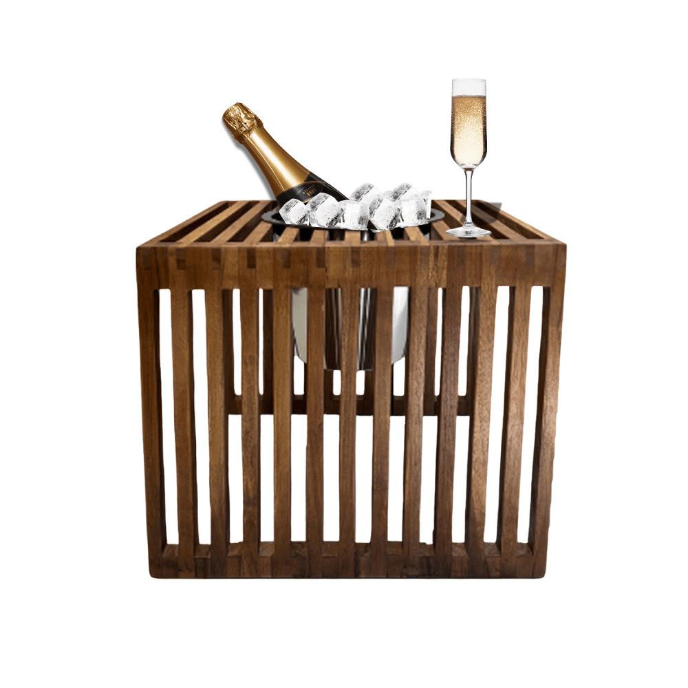 3-IN-1 LOUNGETISCH MIT EDELSTAHL-KÜHLER Mykonos braun 40 cm - Braun, Holz/Metall (40/40/40cm) - COOTAB Cooler Table