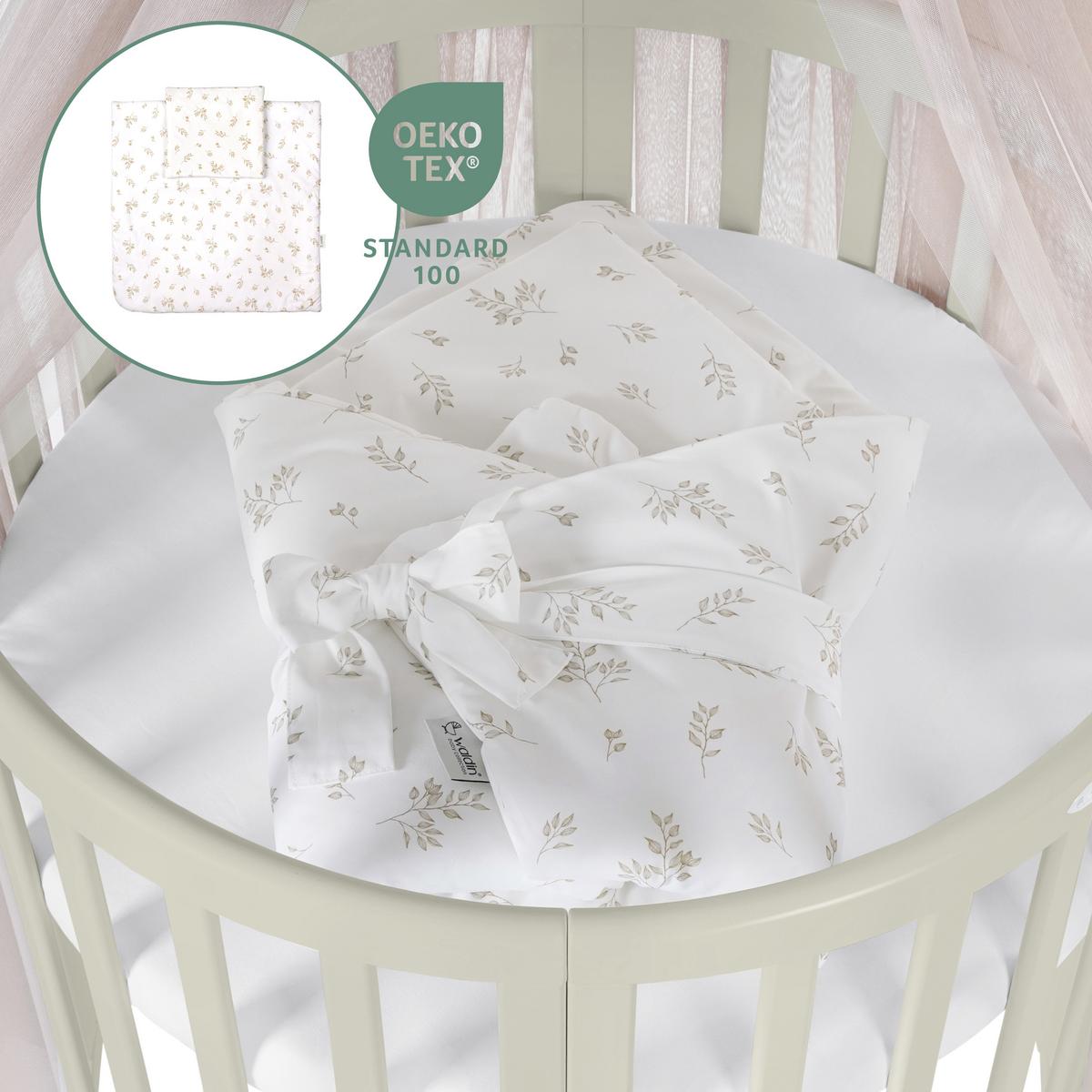 BABYBETT OLIVE OVAL 7in1 mit Matratze und Himmelset - Taupe/Olivgrün, Holz/Textil (73/125cm) - waldin