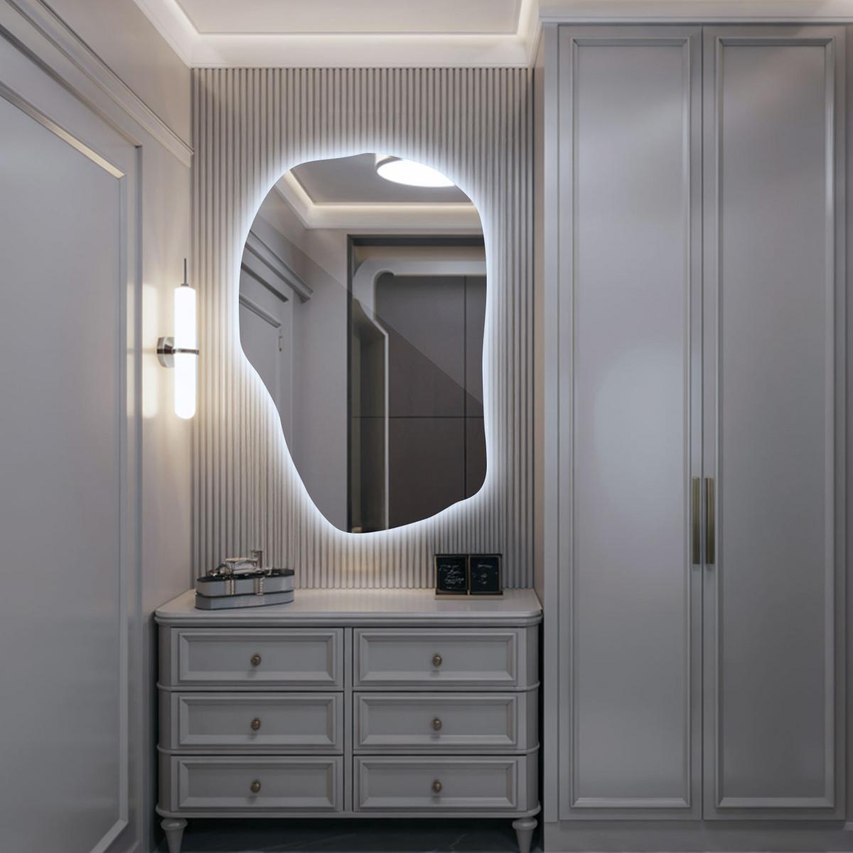 LED SPIEGEL 70 x 45,5 cm Unregelmäßige Form Kaltweiß 6500K - Transparent, Glas (70/45.5/0.4cm) - TULUP