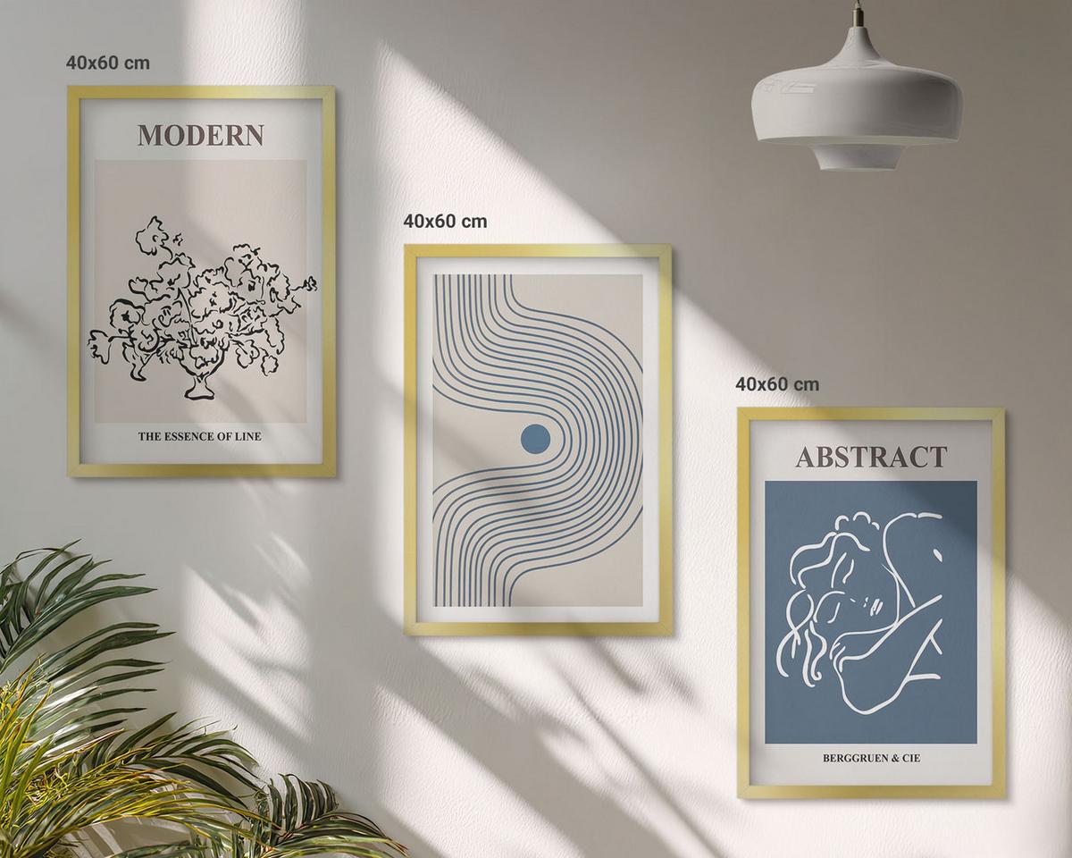 BILDER SET 3er Set - 40x60 cm Goldrahmen - abstrakte Poster mit Blumenlinien - Goldfarben, Kunststoff (40/60cm) - TULUP